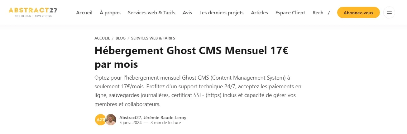 Ghost CMS managed hosting from Abstract27