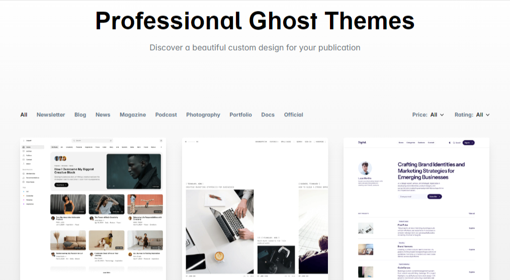 Ghost themes marketplace